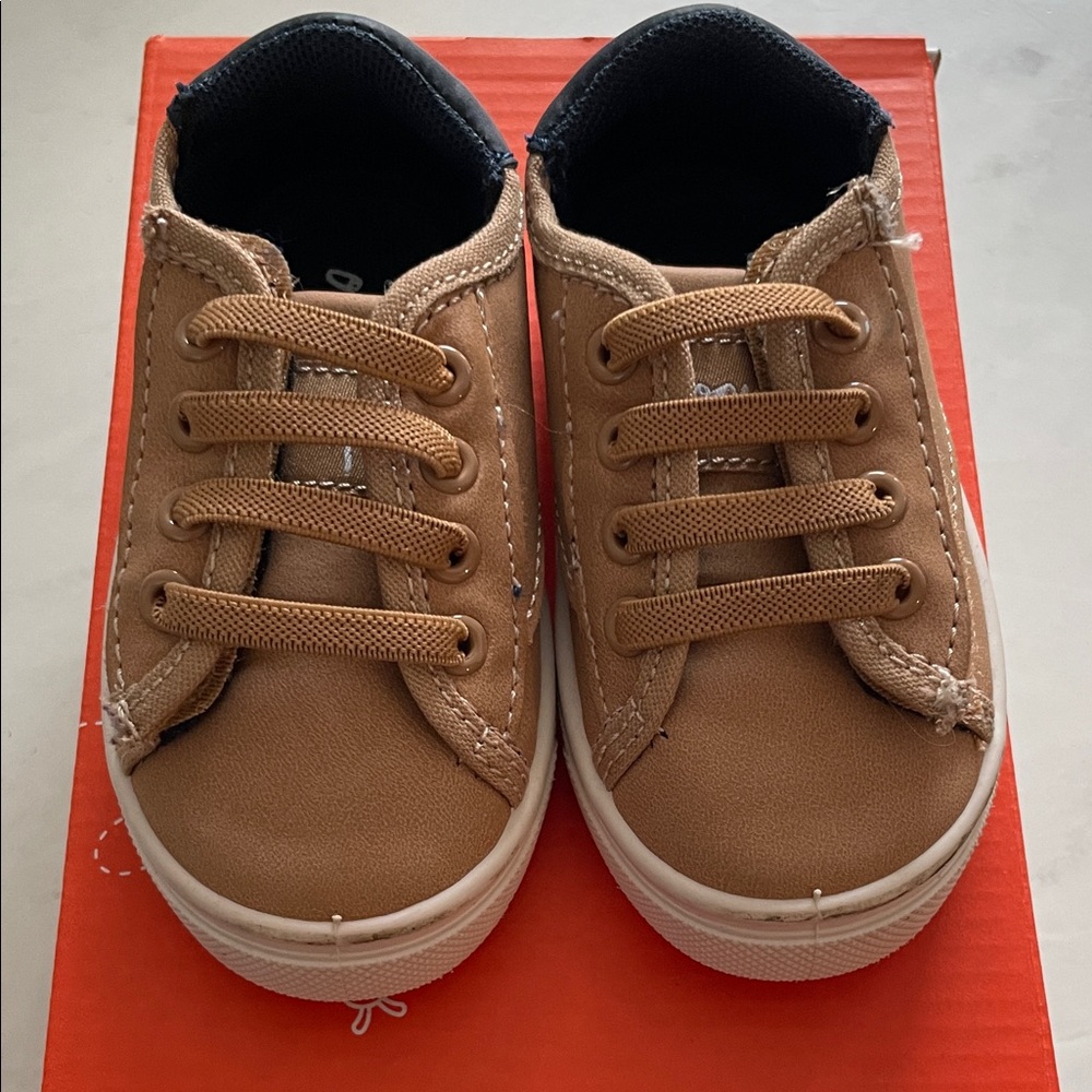 oomphies Tan Lace-Up Kids Sneakers